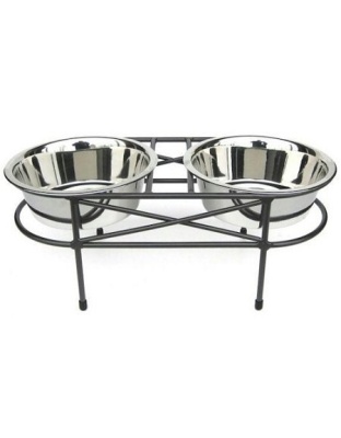 Mesh Elevated Double Dog Bowl - Large/Black