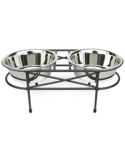 Mesh Elevated Double Dog Bowl - Large/Black