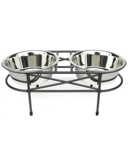 Mesh Elevated Double Dog Bowl - Large/White