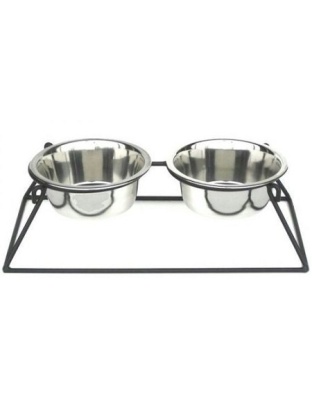 Pyramid Elevated Double Dog Feeder - Small/Black