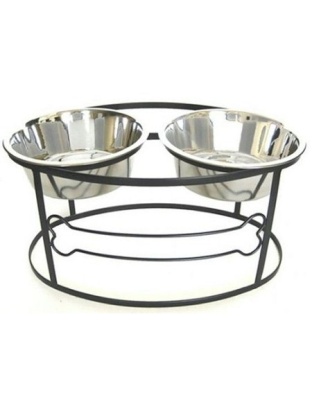 Bone Raised Double Dog Bowl - Small/Black