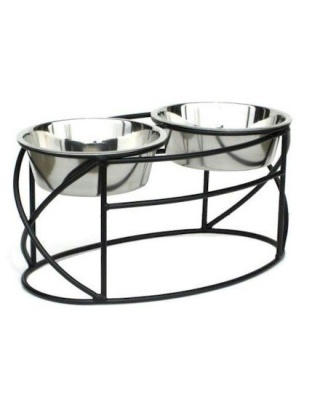 Oval Cross Double Raised Feeder - Small/White