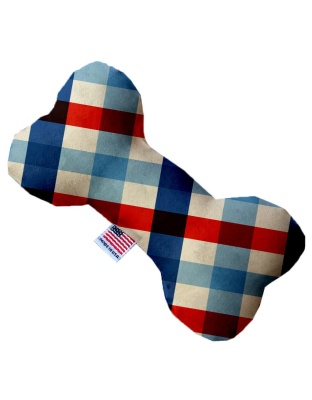 Patriotic Plaid 10 inch Canvas Bone Dog Toy