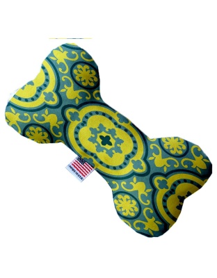 Blue and Yellow Moroccan Patterned 10 inch Canvas Bone Dog Toy