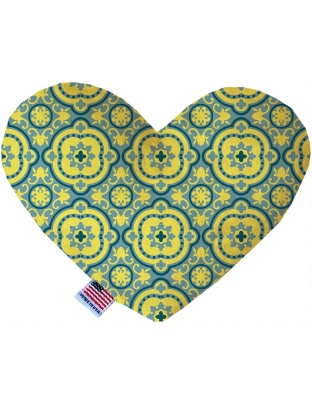 Blue and Yellow Moroccan Patterned 6 inch Canvas Heart Dog Toy