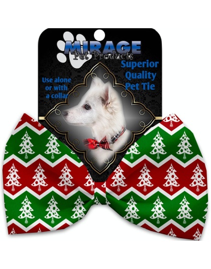 Chevron Christmas Trees Pet Bow Tie Collar Accessory with Velcro