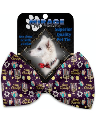 Happy Chanukah Pet Bow Tie Collar Accessory with Velcro