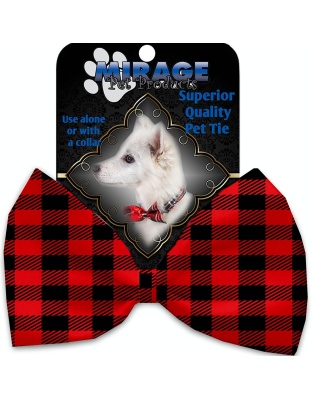 Red Buffalo Check Pet Bow Tie Collar Accessory with Velcro