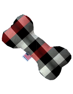 Red and White Buffalo Check 10 Inch Canvas Bone Dog Toy