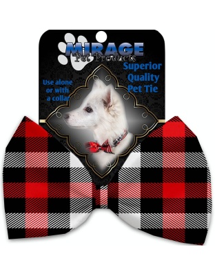 Red and White Buffalo Check Pet Bow Tie Collar Accessory with Velcro