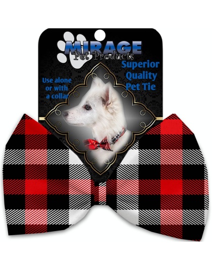 Red and White Buffalo Check Pet Bow Tie Collar Accessory with Velcro