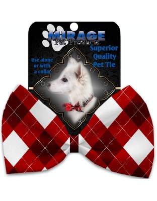 Candy Cane Argyle Pet Bow Tie Collar Accessory with Velcro