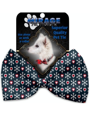 Snowflakes and Hearts Pet Bow Tie Collar Accessory with Velcro