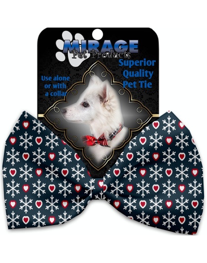 Snowflakes and Hearts Pet Bow Tie Collar Accessory with Velcro