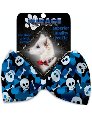 Blue Camo Skulls Pet Bow Tie Collar Accessory with Velcro