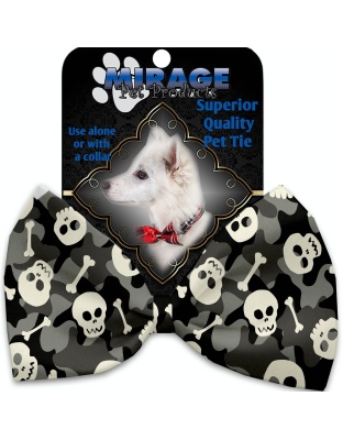 Gray Camo Skulls Pet Bow Tie Collar Accessory with Velcro