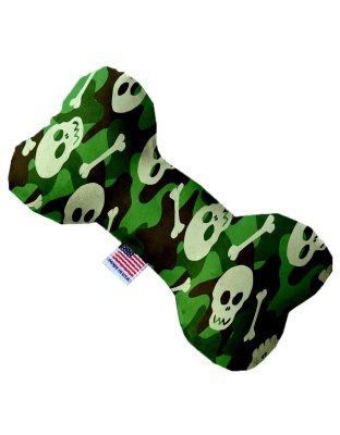 Green Camo Skulls 10 Inch Canvas Bone Dog Toy