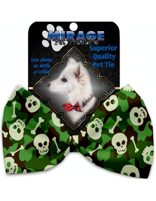 Green Camo Skulls Pet Bow Tie Collar Accessory with Velcro