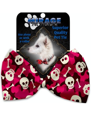Pink Camo Skulls Pet Bow Tie Collar Accessory with Velcro
