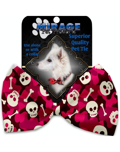 Pink Camo Skulls Pet Bow Tie Collar Accessory with Velcro