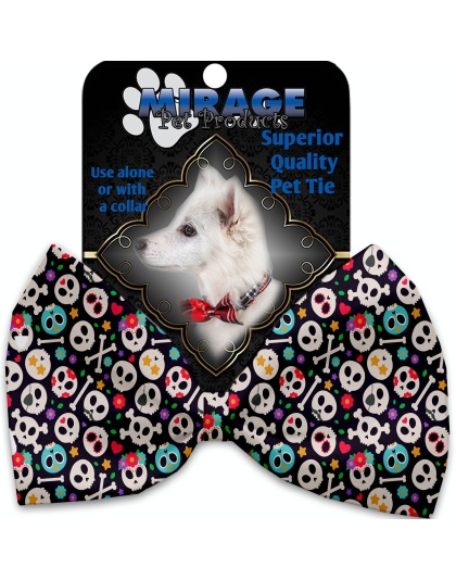 Dia de Los Muertos Skulls Pet Bow Tie Collar Accessory with Velcro