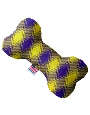 Purple and Yellow Plaid 10 Inch Canvas Bone Dog Toy
