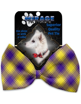 Purple and Yellow Plaid Pet Bow Tie Collar Accessory with Velcro