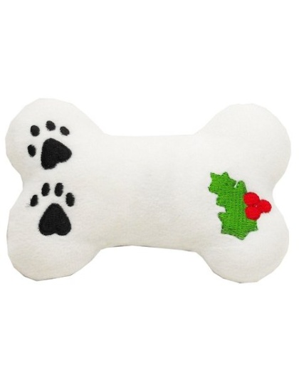 Plush Christmas Dog Toy with Squeaker Holly Bone