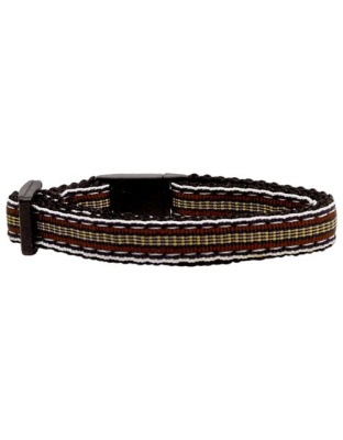 Preppy Stripes Nylon Ribbon Collars Brown/Khaki Cat Safety