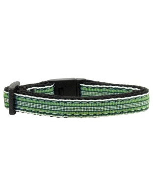 Preppy Stripes Nylon Ribbon Collars Green/White Cat Safety