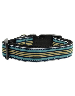 Preppy Stripes Nylon Ribbon Collars Light Blue/Khaki Large
