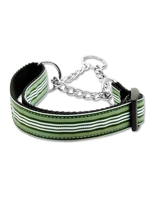 Preppy Stripes Nylon Ribbon Collars Martingale Green/White Large