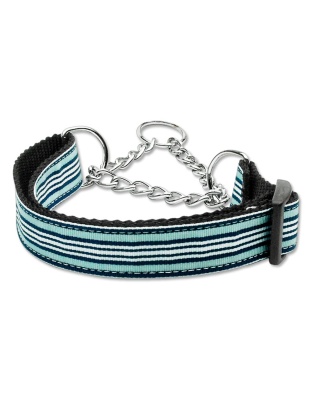 Preppy Stripes Nylon Ribbon Collars Martingale Light Blue/White Large
