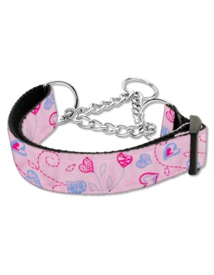 Crazy Hearts Nylon Collars Martingale Light Pink Large