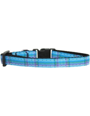 Plaid Nylon Collar Blue Cat Safety