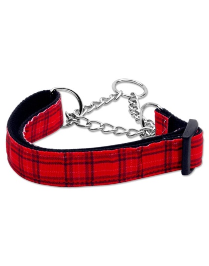 Plaid Nylon Collar Martingale Red Large