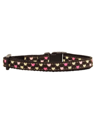 Argyle Hearts Nylon Ribbon Collar Brown Cat Safety