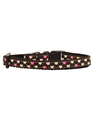 Argyle Hearts Nylon Ribbon Collar Brown Small