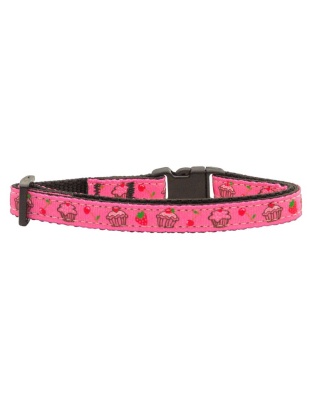 Cupcakes Nylon Ribbon Collar Bright Pink Cat Safety