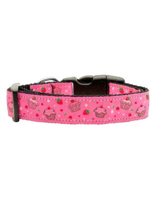 Cupcakes Nylon Ribbon Collar Bright Pink Large