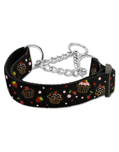 Cupcakes Nylon Ribbon Collar Martingale Large Black