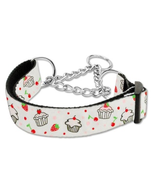 Cupcakes Nylon Ribbon Collar Martingale Large White