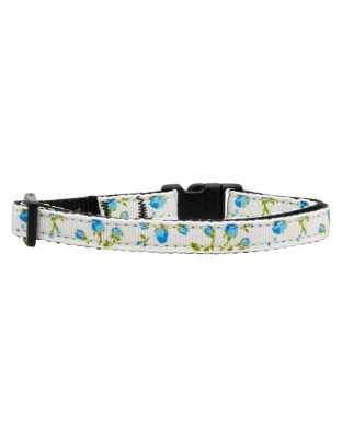 Roses Nylon Ribbon Collar Blue Cat Safety