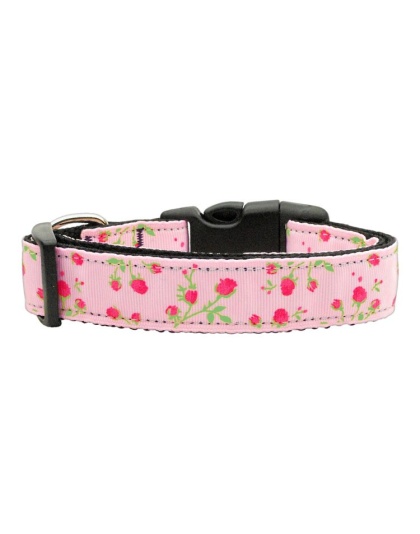 Roses Nylon Ribbon Collar Light Pink Large