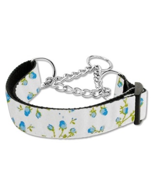 Roses Nylon Ribbon Collar Martingale Large Blue