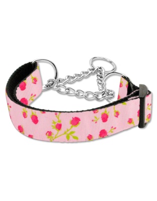 Roses Nylon Ribbon Collar Martingale Large Light Pink