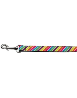 Striped Rainbow Nylon Ribbon Collars 1 wide 4ft Leash