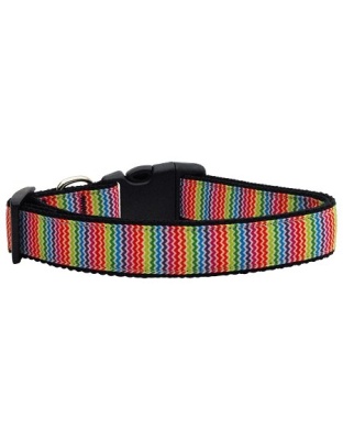 Zigzaggy Rainbow Nylon Ribbon Dog Collars Large