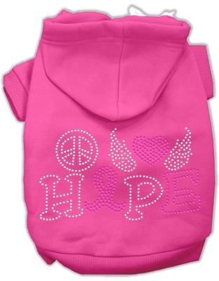 Peace Love Hope Breast Cancer Rhinestone Pet Hoodie Bright Pink Lg