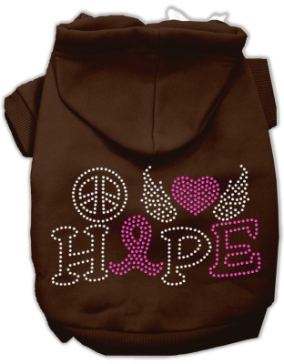 Peace Love Hope Breast Cancer Rhinestone Pet Hoodie Brown Lg